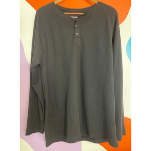 Fourcast Henley Shirt Men's XL Black Waffle Knit Raglan Long Sleeve Casual